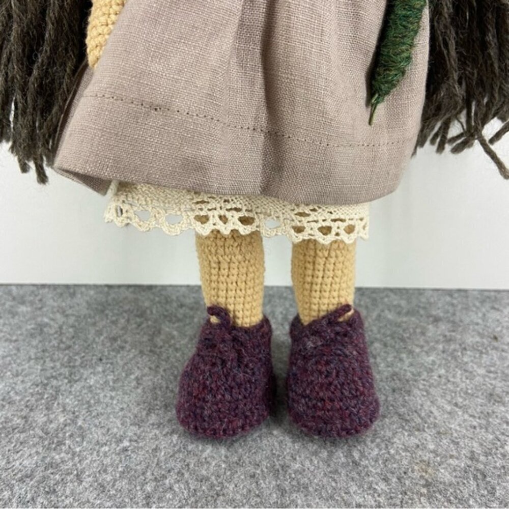 Handmade Crochet Doll with Brown Hair and Purple Boots - Picture 3 of 12